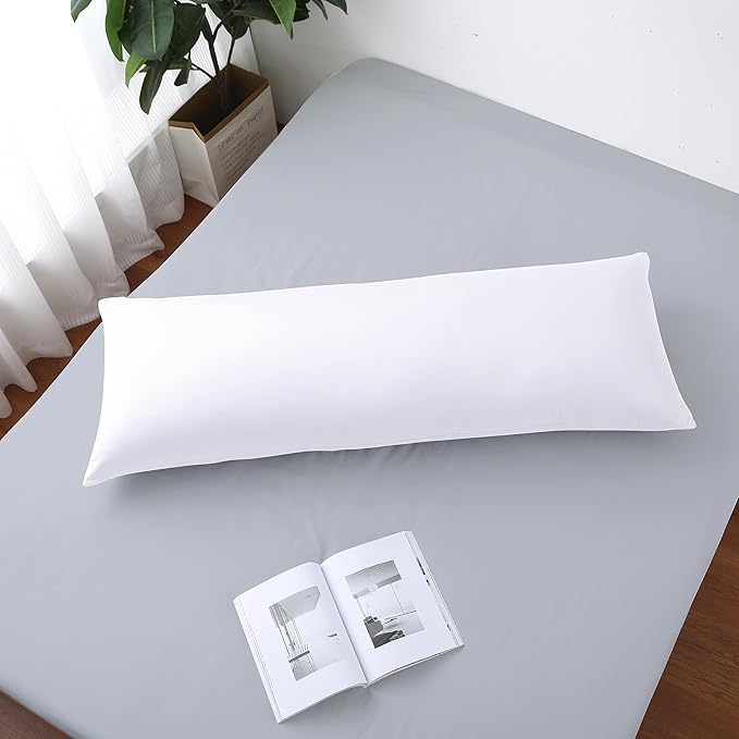 100% Egyptian Cotton Body Pillow Cover Long Pillow Case, 600 Thread Count Bed Pillow Protector with Zipper, Sateen Weave Cooling Full Body Pillowcase for Adults 20x54 Inches (1PC, Body, White)