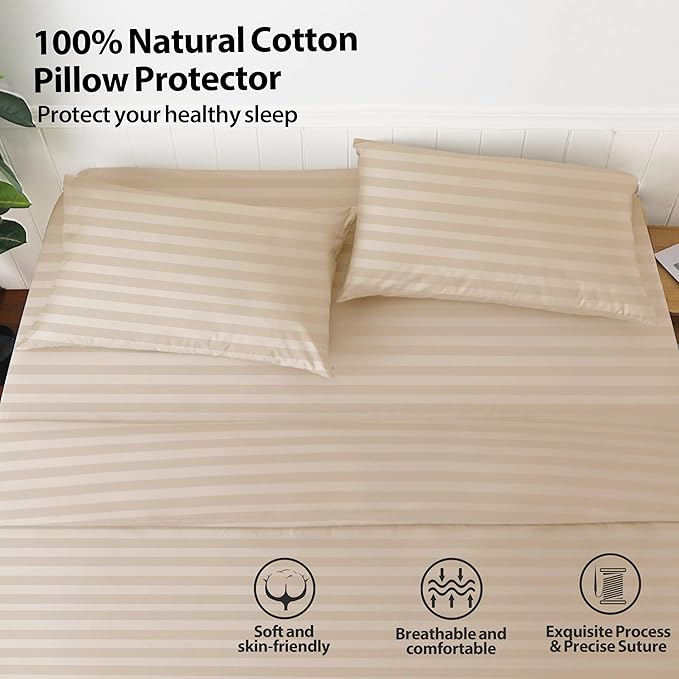 100% Cotton Classic Pillow Protectors with Invisible Zipper, 600 Thread Count Sateen Weave Soft and Breathable Pillow Cases, Protect Pillows from Dirt, Dust and Debris (Queen, 20"x30", Set of 4)