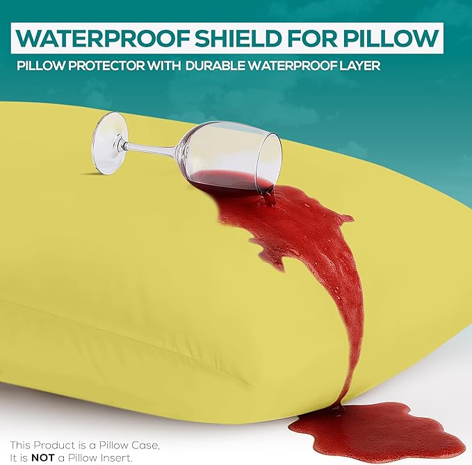 Utopia Bedding Premium 100% Waterproof Pillow Protectors with Zipper Standard Size (Set of 2), Bed Bug and Dust Mite Proof Zippered Pillow Covers, Pillow Encasement Cases, Yellow