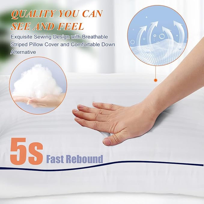 SEMZSOM Bed Pillows for Sleeping, Full Standard Size Set of 2 Luxury Hotel Pillows with Premium Soft Down Alternative Filling for Back, Stomach and Side Sleepers