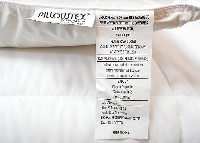 White Duck Down & Feather Pillow - Pillows with Soft-Medium Support for Side & Back Sleepers Standard Size
