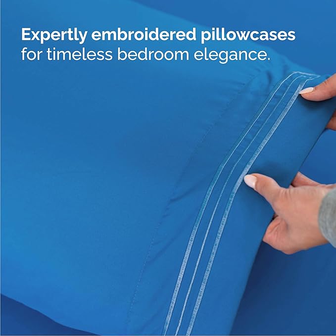 Queen Size 4 Piece Sheet Set - Comfy Breathable & Cooling Sheets - Hotel Luxury Bed Sheets for Women & Men - Deep Pockets, Easy-Fit, Soft and Wrinkle Free Sheets - Royal Blue Oeko-Tex Bed Sheet Set