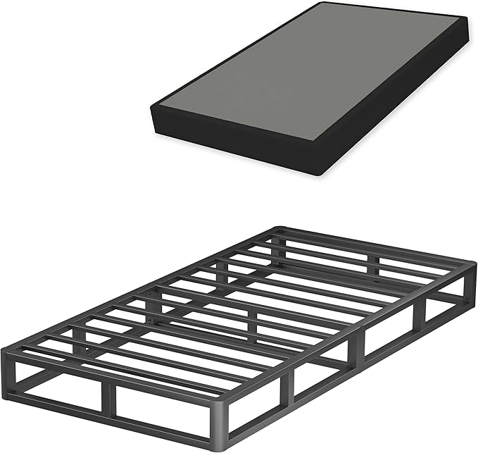 VIPSHOW 7 Inch Twin Metal Box Spring with Round Corners - 3000 lbs Capacity, High Profile Heavy Duty Mattress Foundation with Steel Slats, Noise-Free, Easy Assemble, Black