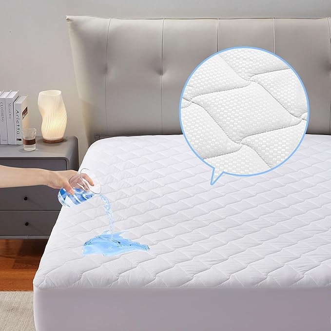 SLEEP ZONE Waterproof Mattress Protector Pad Queen Machine Washable, Breathable Mattress Topper with Deep Pockets, All-Season Use, Hotel Quality (Queen, White)