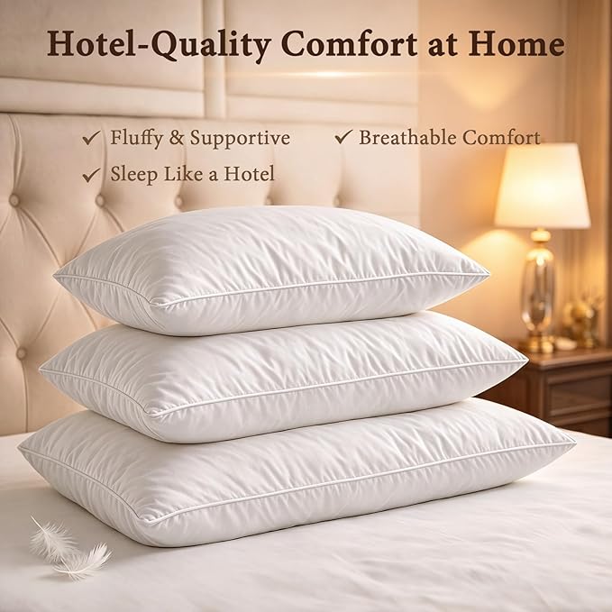BHZ King Pillow Feather Down Hotel My King Pillow Bed Goose Pillows Alternative Luxury Pillows for Sleeping Side and Back Sleepers Soft Support Gifts White