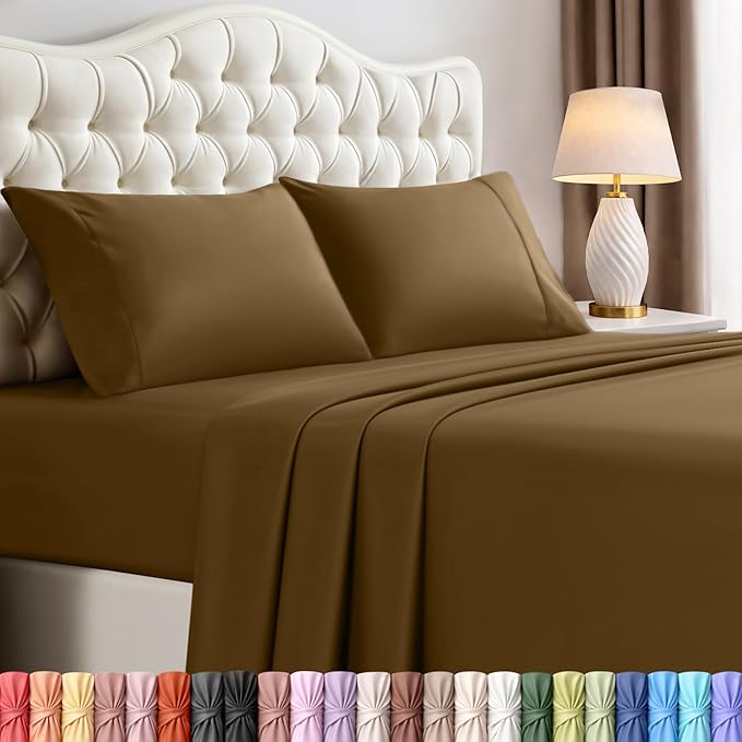 Utopia Bedding Full Size Sheet Set – 4 Piece Bed Sheets, Soft and Breathable Microfiber, Includes 1 Fitted Sheet, 1 Flat Sheet and 2 Pillowcases – Oeko Tex (Mocha)