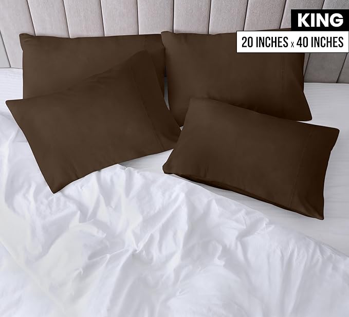 Utopia Bedding King Pillow Cases - 4 Pack - Envelope Closure - Soft Brushed Microfiber Fabric - Shrinkage and Fade Resistant Pillow Covers King Size 20 X 40 Inches (King, Brown)
