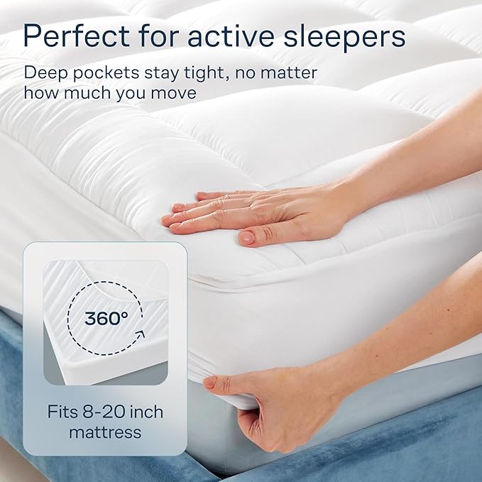 Niagara Sleep Solution Cloud-Like King Mattress Topper - 100% Cotton Top Mattress Pad for Back Pain Relief - Breathable & Naturally Cooling for Hot Sleepers, White