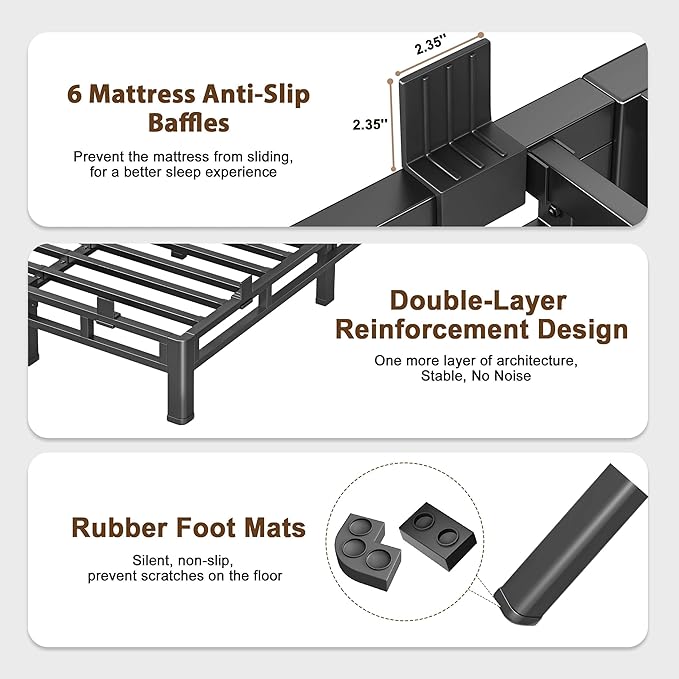 ROIL 10 Inch Queen Bed Frame, Metal Bed Frame & Box Spring 2 in 1 Platform with Round Corner Legs, 4000LBS Double Layer Low Profile Metal Platform Mattress Baffles, Noise-Free Easy Assembly