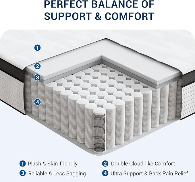 Avenco 12 Inch Queen Mattress in a Box, Medium Firm Independent Pocket Springs Mattresses for Motion Isolation, Strong Edge Support, CertiPUR-US Certified