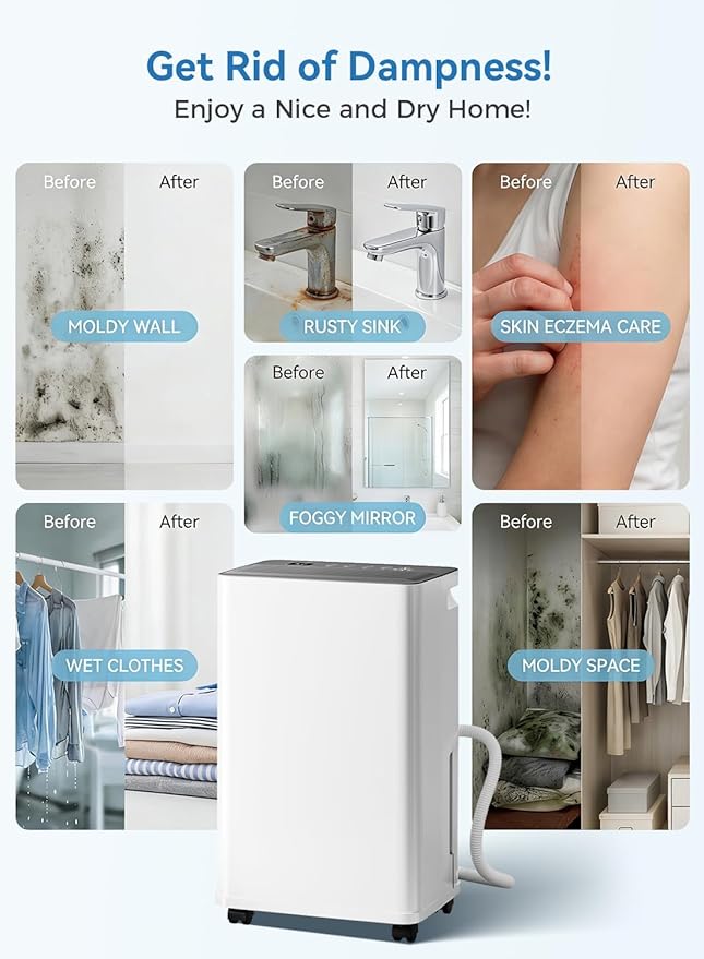 2500 Sq.Ft Dehumidifier for Basement with Drain Hose, Update 35 Pint Large Best Compressor Dehumidifiers for Home or Garage, Smart Humidity Control, 24H Timer & Child Lock, Ideal for Large Rooms,