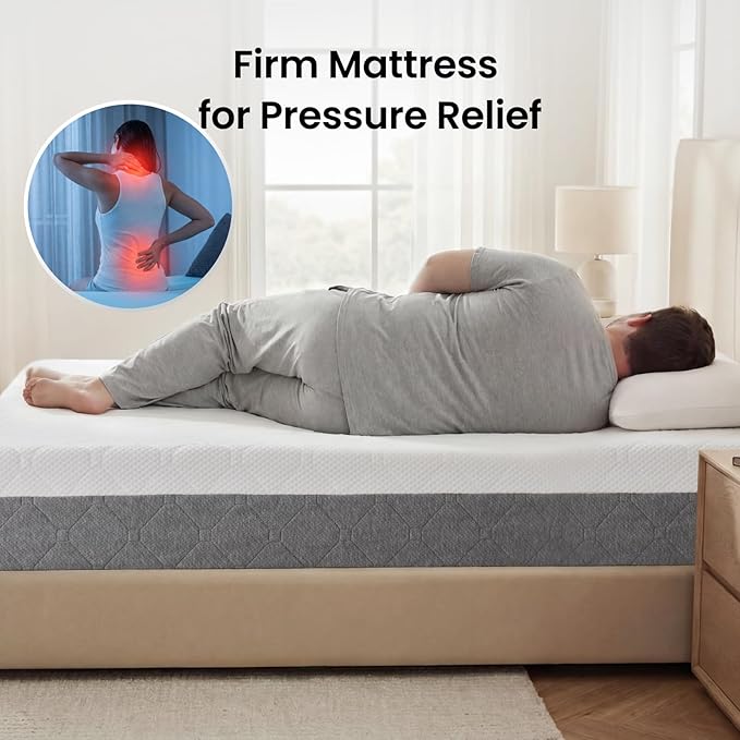 Firm Queen Mattress 10 Inch: Memory Foam Mattress for Back Pain Relief, Cooling Green Tea Gel Motion Isolation, Washable Fiberglass Free Cover, CertiPUR-US Oeko-Tex Certified, Made in USA, 80x60x10