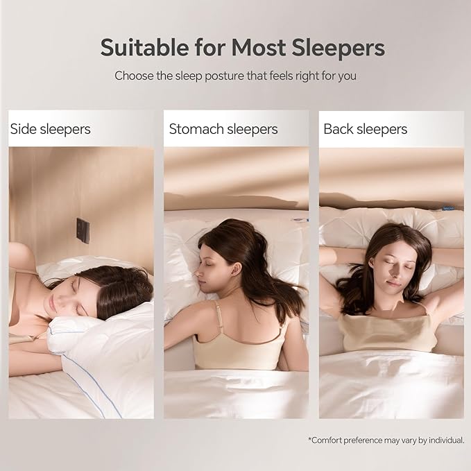 QUTOOL Luxury Hotel Goose Feather Pillow, 100% Cotton Cover, Soft Support Pillow, Suitable for Sleepers on the Back, Sides, and Stomach, Queen Size Bed Pillows Set of 2