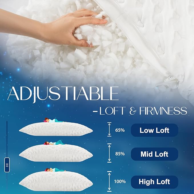 Side Sleeper Pillows for Neck & Shoulder Comfort - Ergonomic Curved Crescent Design, Adjustable Shredded Memory Foam, Cooling & Soft Cover, Extra Fill Included, Standard Size