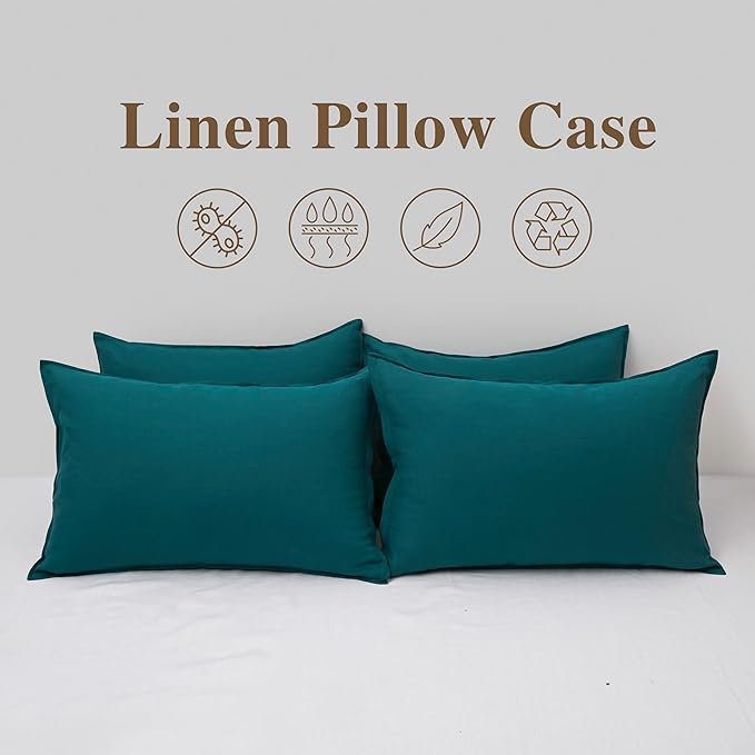 CHUFFED Linen Pillowcases 2 Pack 100% Linen Standard Pillow Cases, Breathable and Cooling Washed Pillowshams with Zipper Closure, 20x36 Inches,Dark Blue