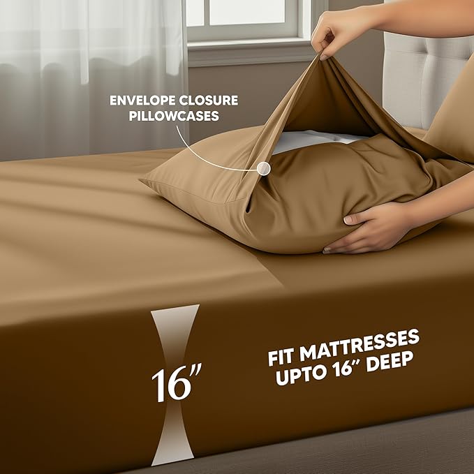 Utopia Bedding Full Size Sheet Set – 4 Piece Bed Sheets, Soft and Breathable Microfiber, Includes 1 Fitted Sheet, 1 Flat Sheet and 2 Pillowcases – Oeko Tex (Mocha)