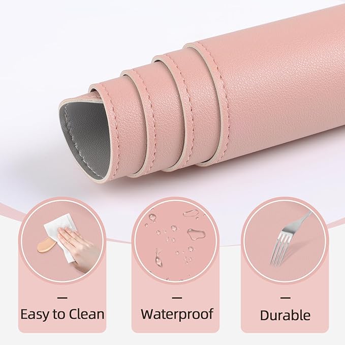 Makeup Mat for Vanity to Protect Desk Top 39.4 x 19.7 in, Dual-Sided Makeup Mat, Easy to Clean Desk Pad - Waterproof and Oilproof Vanity Accessories (Pink and Silver)