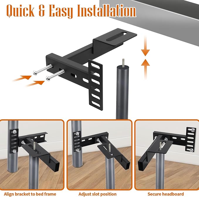 Headboard Bracket Adjustable Bed Base Bed Extra Thick Steel Universal Kit Heavy Duty No Noise No Wobble Easy Install Black Compatible Full Twin (Black，2pack) (1)