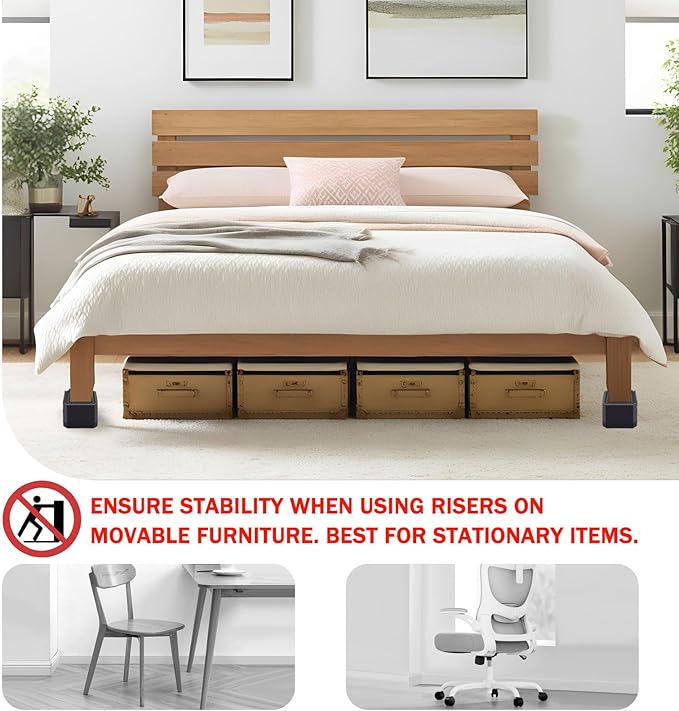 ANNKUT Bed Risers and Furniture Risers, Heavy Duty Adjustable Lifting Blocks for Couches, Desks, and Chairs, Elevates 1.5 or 3 Inches, Holds up to 4000 lbs (Black)