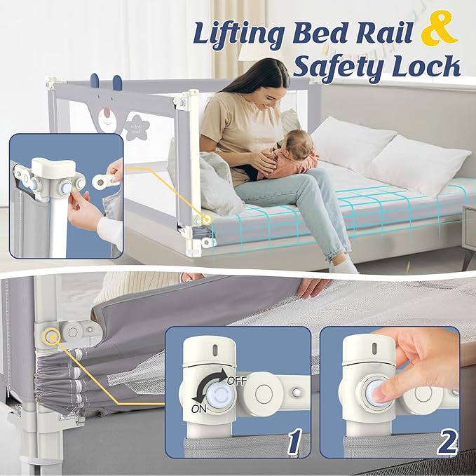 JWPEHOE 3-Piece Bed Rail for Toddlers with Headboard Rod, Adjustable Baby Bed Rail Guard, Twin/Full/Queen/King Size Bed (3, 78.7 * 78.7 * 59 Inch- Queen Size)