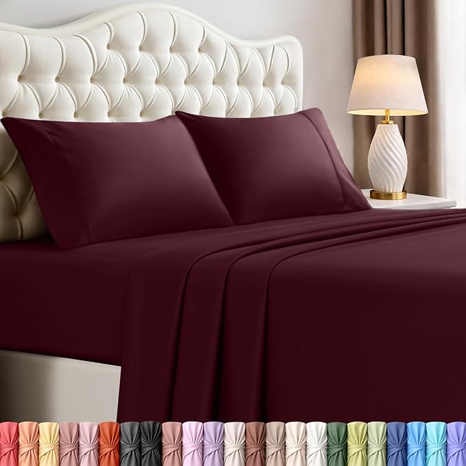 Utopia Bedding King Size Sheet Set – 4 Piece Bed Sheets, Soft and Breathable Microfiber, Includes 1 Fitted Sheet, 1 Flat Sheet and 2 Pillowcases – Oeko Tex (Burgundy)