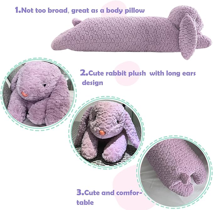 Rabbit Plush Pillow, Rabbit Stuffed Animal, Rabbit Plush Long Pillow for Kids Adults (47 inch)
