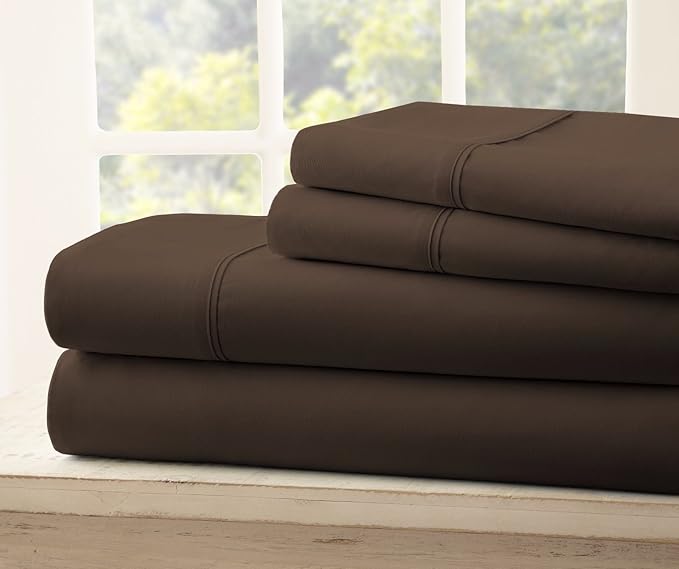 Top Split King Sheets Sets for Adjustable Bed, 4 Pcs Deep Pockets Double Brushed Microfiber Sheets, 34 Inch Split Top Fitted Sheet, 1 King Flat Sheet and 2 Pillowcases - Chocolate
