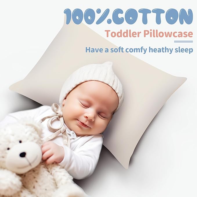 100% Egyptian Cotton Zippered Toddler Pillowcases Set of 4, 600 Thread Count Small Pillow Cases, Super Soft and Breathable Pillow Protector, 13x18 Inches (Light Beige, Toddler)