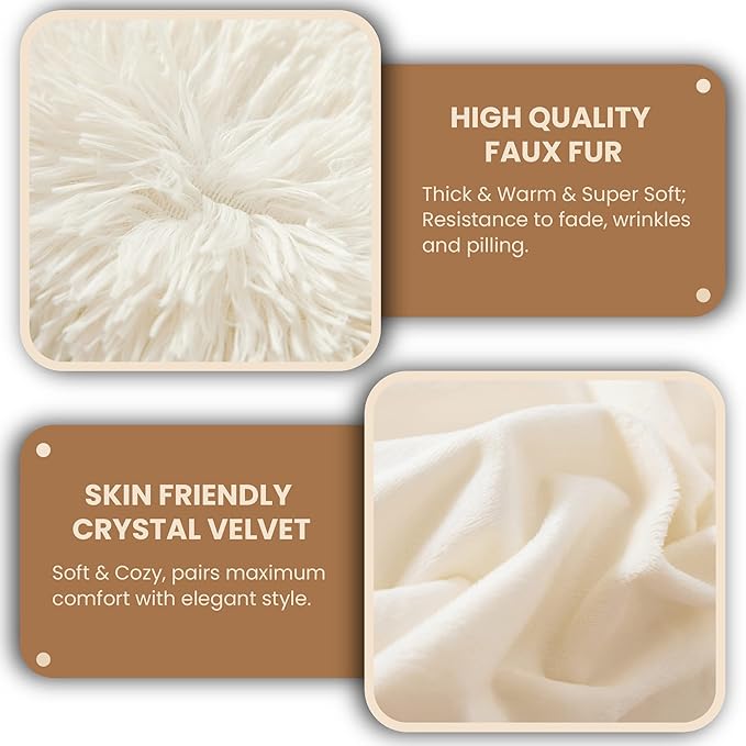 MEGO Fluffy Body Pillow Cover, 20x54 Shaggy Faux Fur Body Pillow Case, Ivory Comfy Plush Fuzzy Body Pillowcase, Furry Long Throw Bed Pillow Cover with Zipper for Adults Women Side Sleeper Cream Beige