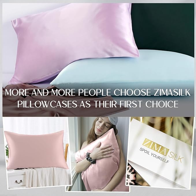 ZIMASILK 100% Pure Mulberry Silk Pillow Cases for Hair and Skin Health,Soft and Breathable,Both Sides Premium Grade 6A Silk, with Hidden Zipper,1pc (King 20"x36", Pale Pink)