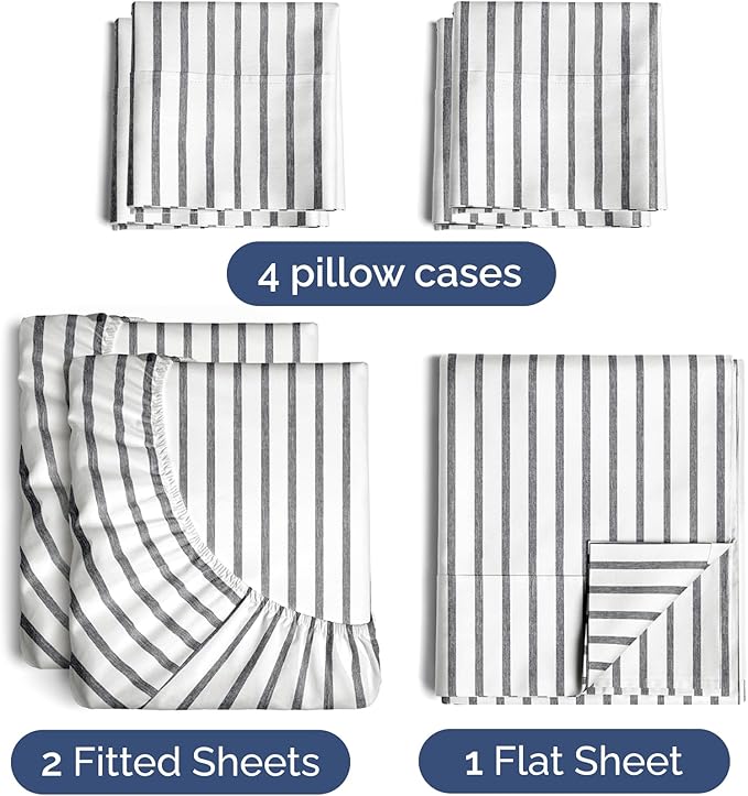 Split King 7 Piece Sheet Set - Comfy, Breathable & Cooling - Hotel Luxury Bedding for Women, Men, Kids, Teens and Children - 1 Flat & 2 Fitted Sheets & 4 Pillowcases w/ Deep Pockets - Grey Stripes 2