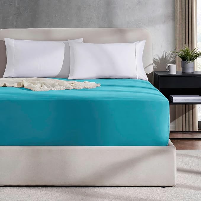 Nestl Bright Blue Extra Deep Pocket Twin XL Fitted Sheet, Luxury XL Twin Fitted Sheet Only Easily Fits 18 to 24 Inch Mattress, Super Soft, Wrinkle-Free, and Breathable Bed Sheets with Corner Straps