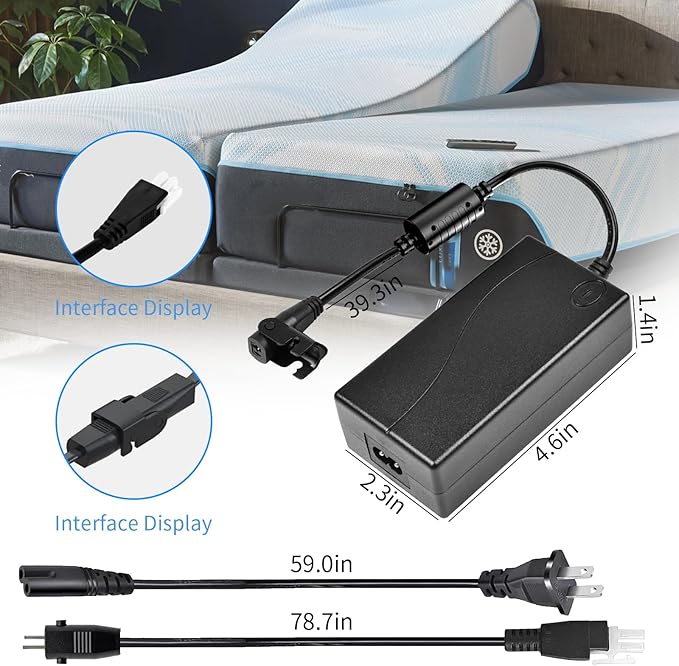 Adjustable Bed Base 3 Piece Switching Power Supply Kit Replacement for Ergo Extend Sealy Ease or Ease 2.0 Serta New Generation Adjustable Bed Base Power Adapter Cord Charger