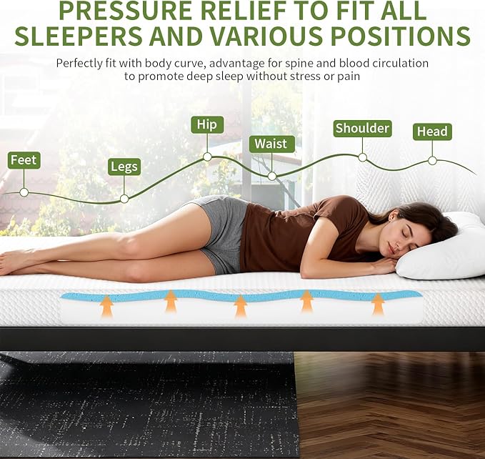 FDW | 5 Inch Twin XL Mattress | Medium Firm | Gel Memory Foam Mattress | White | Bed in a Box, CertiPUR-US Certified | Pressure Relief, Cooling Ventilated Foam | Washable Removable Cover