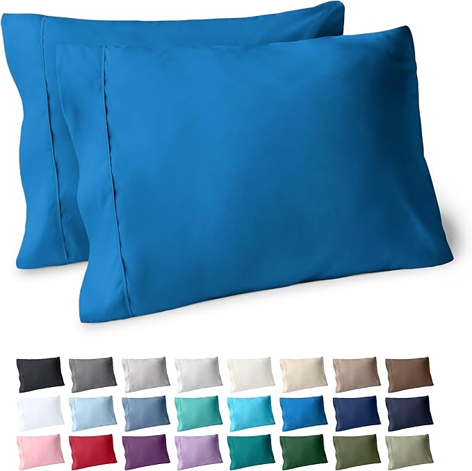 Bare Home Microfiber Pillow Cases - Standard/Queen Size Set of 2 - Cooling Pillowcases - Double Brushed - Medium Blue Pillowcases 2 Pack - Easy Care (Standard Pillowcase Set of 2, Medium Blue)
