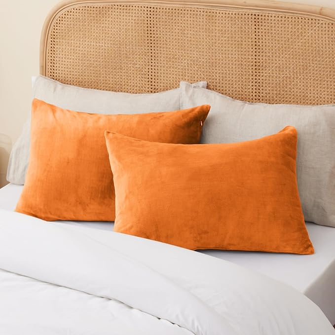 BEDELITE Flannel Pillowcases Standard Set of 2, Super Soft Fleece Pillow Case Cover with Zipper for Bedroom, Sofa, Luxury Cozy Fuzzy Velvet Pillow Shams for All Seasons(20x26 Inches, Burnt Orange)
