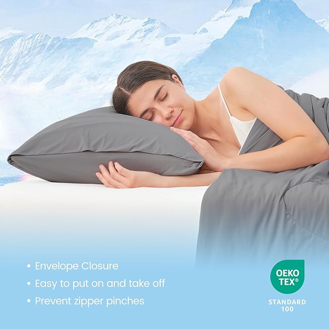 Cozy Bliss Cooling Pillow Cases for Hot Sleepers, Q-Max>0.45, Standard Size Set of 2, Soft & Silky Pillow Covers with Envelope Closure,Gift, Dark Gray, 20x26 Inches