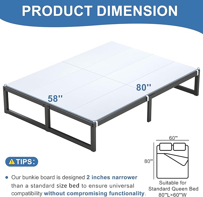 Lutown-Teen Bunkie Board Queen High-Density Polymer Bed Support Bunkie Board Queen Size Anti-Sag, Breathable, Moisture Resistant, Noise Minimizing, White