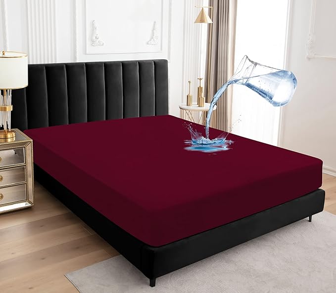 Sufdari Full Size Mattress Protector,Waterproof Mattress Protector,Fitted Sheet Style Mattress Cover with 18" Deep Pocket,Washable and Comfortable-Dark red,Full