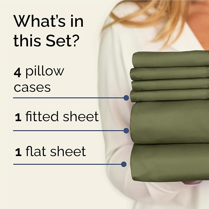 Full 6 Piece Sheet Set - Comfy, Breathable & Cooling - Hotel Luxury Bedding for Women, Men, Kids, Teens & Children - 1 Flat & 1 Fitted Sheet & 4 Pillowcases w/ Deep Pockets - Wrinkle Free - Sage Green