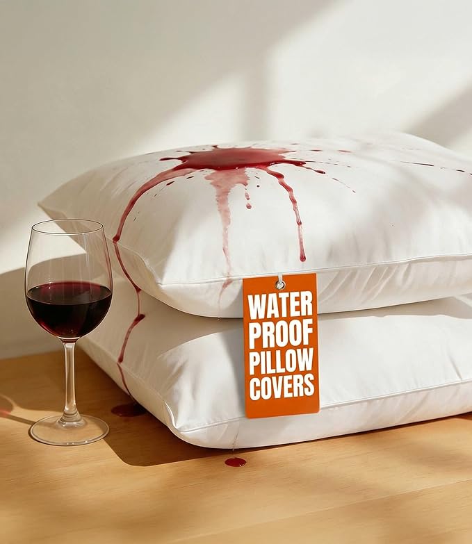 Set of 2 Pillow Protectors with Zipper - Queen Size - Bed Bug and Dust Mite Proof Pillow Covers - Noiseless, Moisture Wicking & Waterproof Pillowcases - Soft, Breathable and Machine Washable (White)