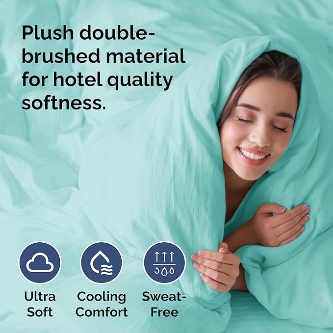 Duvet Cover Cal King Size Set - Extra Soft Cal King Duvet Cover 104" x 98" with 2 Pillow Shams - Hotel Luxury, Easy Care & Fade Free with Zipper Closures & Ties - Comfy, Cozy & Breathable (Spa Blue)