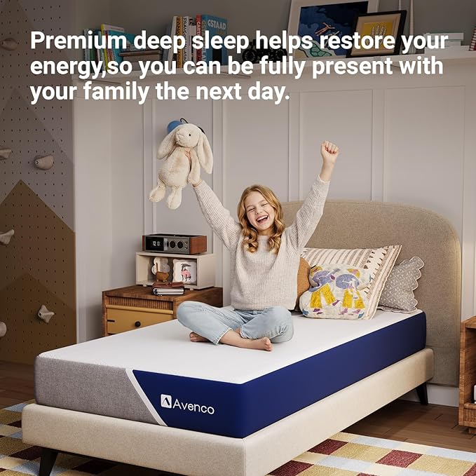 Avenco 8 Inch Twin Mattress with Open-Cell Foam for Breathable Comfort, Gel Memory Foam Twin Size Mattresses with Removable Cover, CertiPUR-US Certified Mattress in a Box