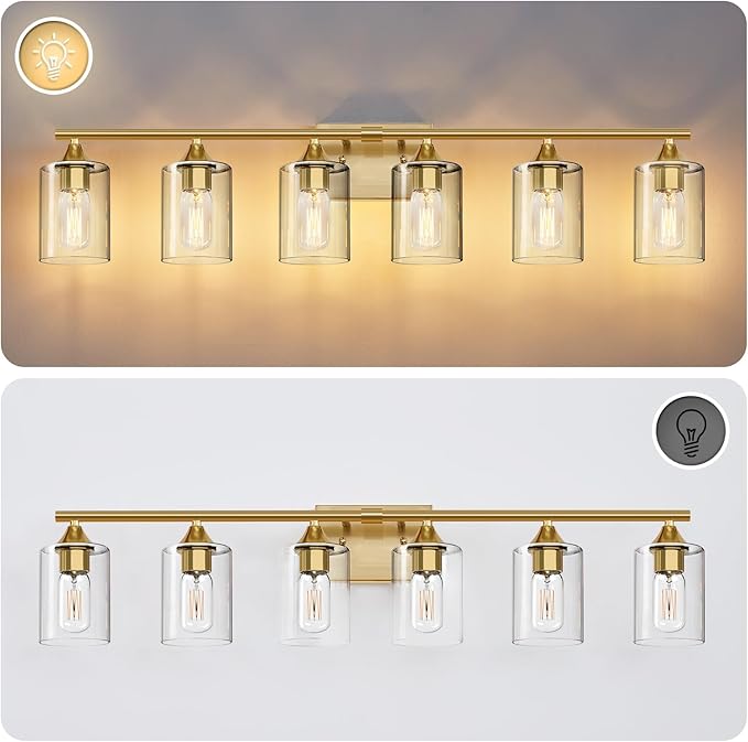 6-Light Gold Vanity Light,Bathroom Light Fixtures,Modern Brushed Brass Gold Wall Sconce Lighting,Bathroom Wall Lamp for Mirror Bedroom Living Room Vanity Table Hallway