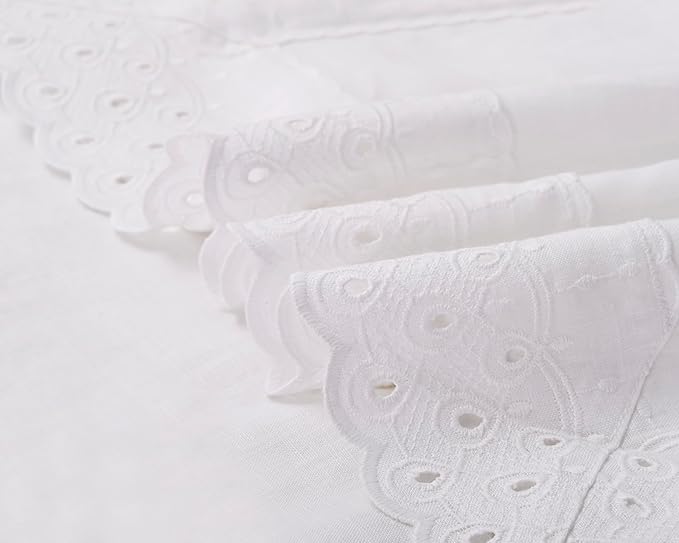 CHUFFED 100% French Linen Pillowcases with Embroidery Lace,French Vintage Style Stone Washed Breathable Pillow Covers Standard Size Set of 2 with Envelope Closure for Decor,20x26 inches, White