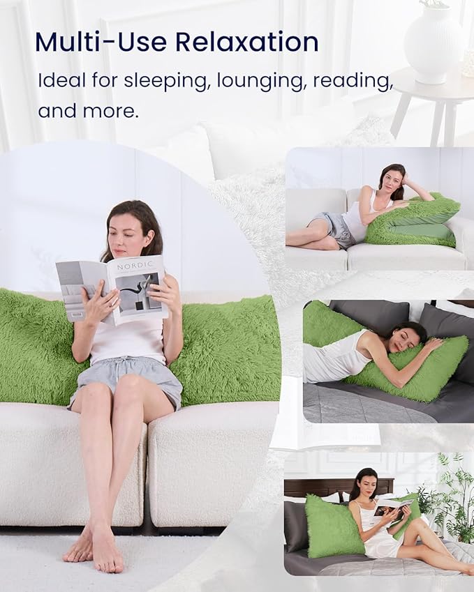 ZonLi Fluffy Body Pillow, Full Body Pillows for Adults, Long Pillow for Sleeping with Removable Cover and Adjustable Filling for Side Sleeper & Pregnancy, Large and Firm, Machine Washable (Sage Green)