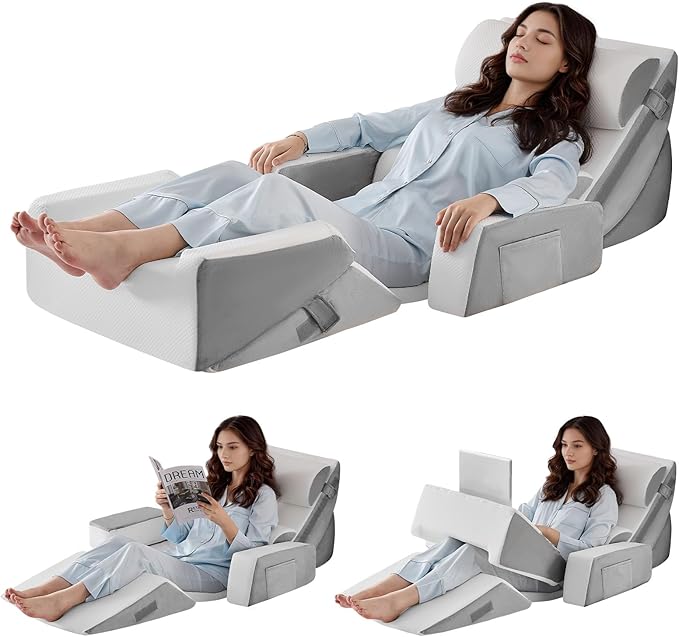 Yojoker 9PCS Orthopedic Bed Wedge Pillow Set for Sleeping, Back and Leg Pain Relief, Post Surgery Foam Pillow for Body, Triangle Adjustable Support Pillow - Acid Reflux Sleeping Pillows
