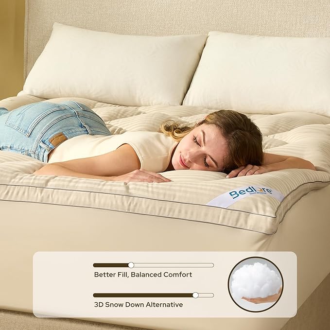 BEDLORE King Mattress Topper, Thick Pillow Top Pad for Back Pain Relief, Soft Mattress Cover with Deep Pockets 6-18 inch(Brige)