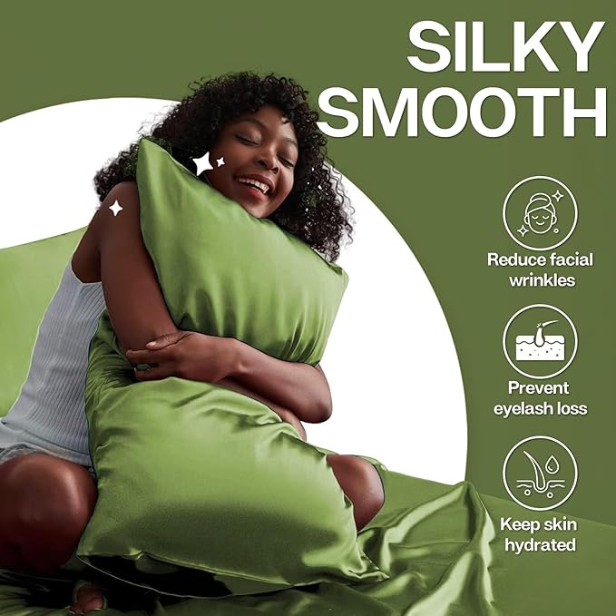 MR&HM Satin Pillowcase for Hair and Skin, Silk Satin Pillowcase 2 Pack, Standard Size Pillow Cases Set of 2, Silky Pillow Cover with Envelope Closure (20x26, Sage)