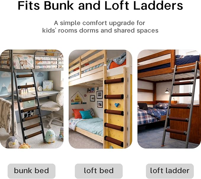 Bunk Bed Ladder Pads 6.5 Ft with 10 Adjustable Straps, Soft Foam Ladder Cover for Loft Bed, Cushioned Step Pads for Comfortable Climbing, Secure Fit, Brown